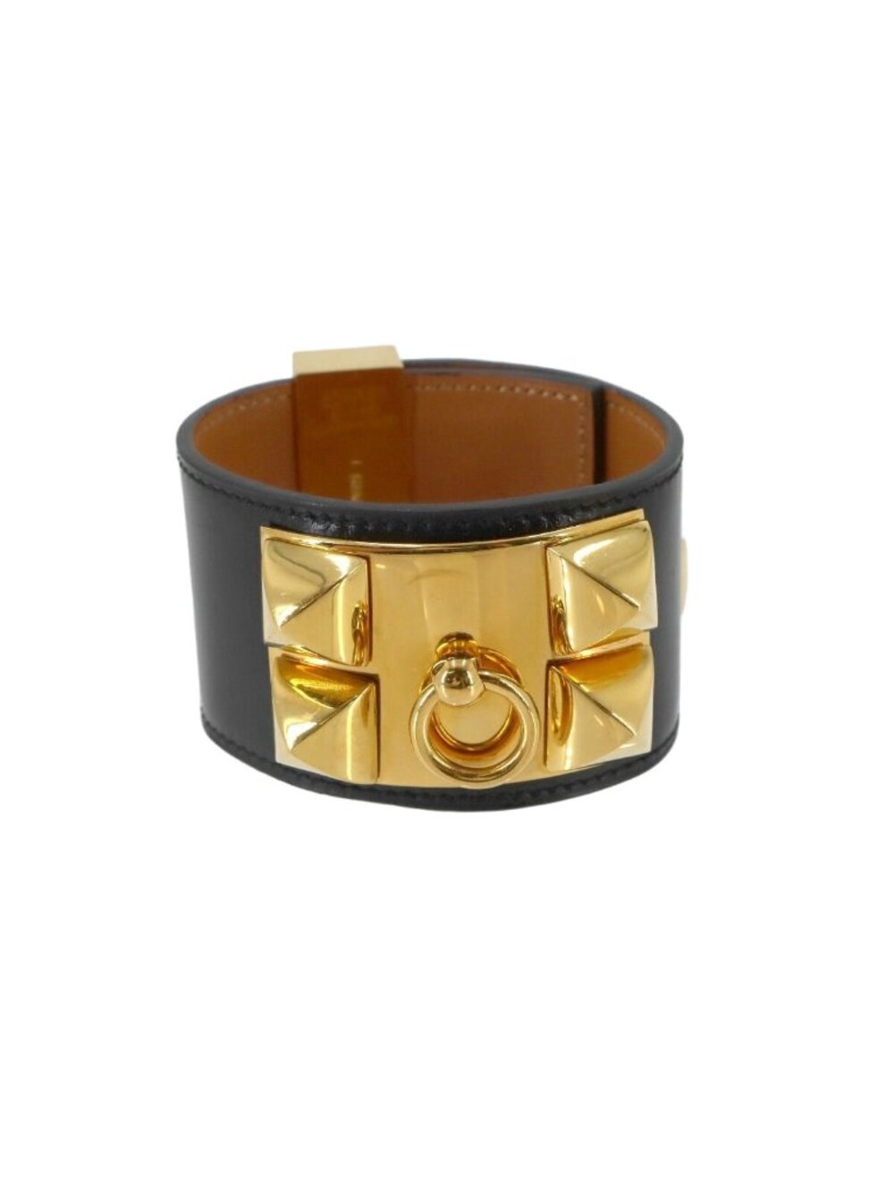 Hermes Collier de Chien Bangle Swift Black Gold Bracelet
